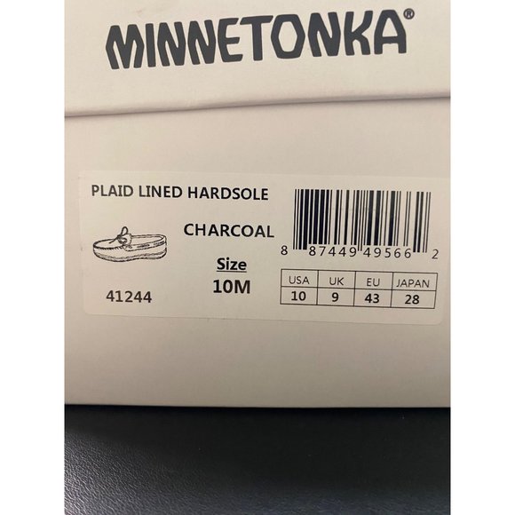 Minnetonka Men’s Plaid Lined Hardsole Moccasin Slippers Charcoal Size 10M NIB main image 3